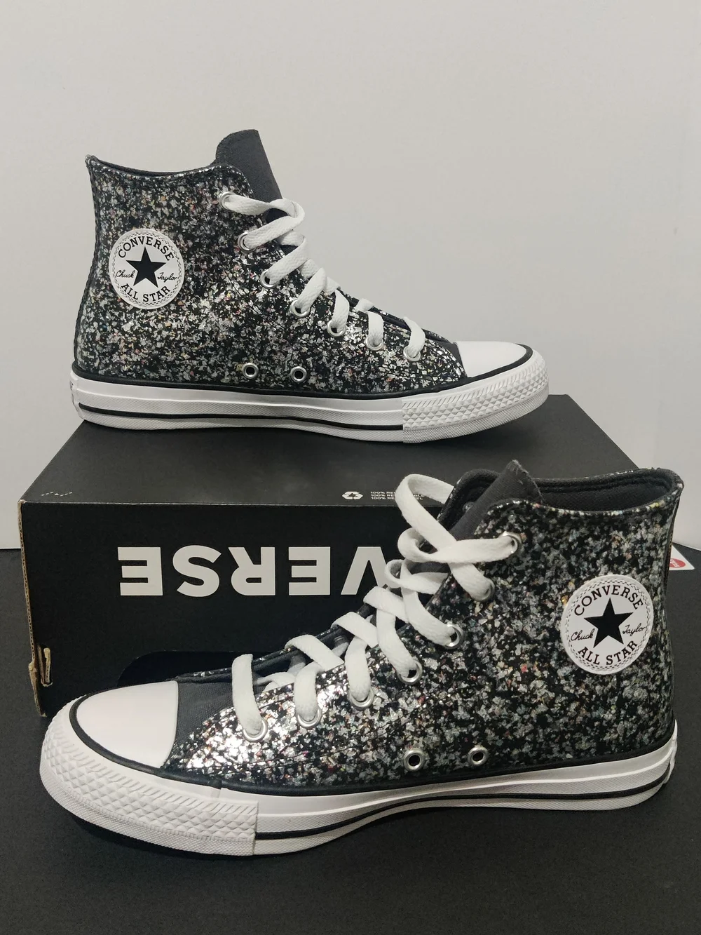 Kid's Converse Chuck Taylor All Star High Black Glitter Shoes / A09270C / Size 5
